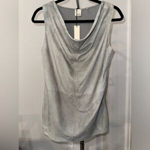NWT Size Small Ecru Goat Suede Indigo Tye Dye Tank in Cactus Color reg $198